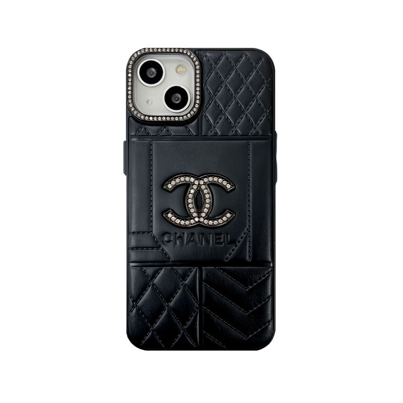 Leather CC Phone Case with Diamond-Detail Embellishment