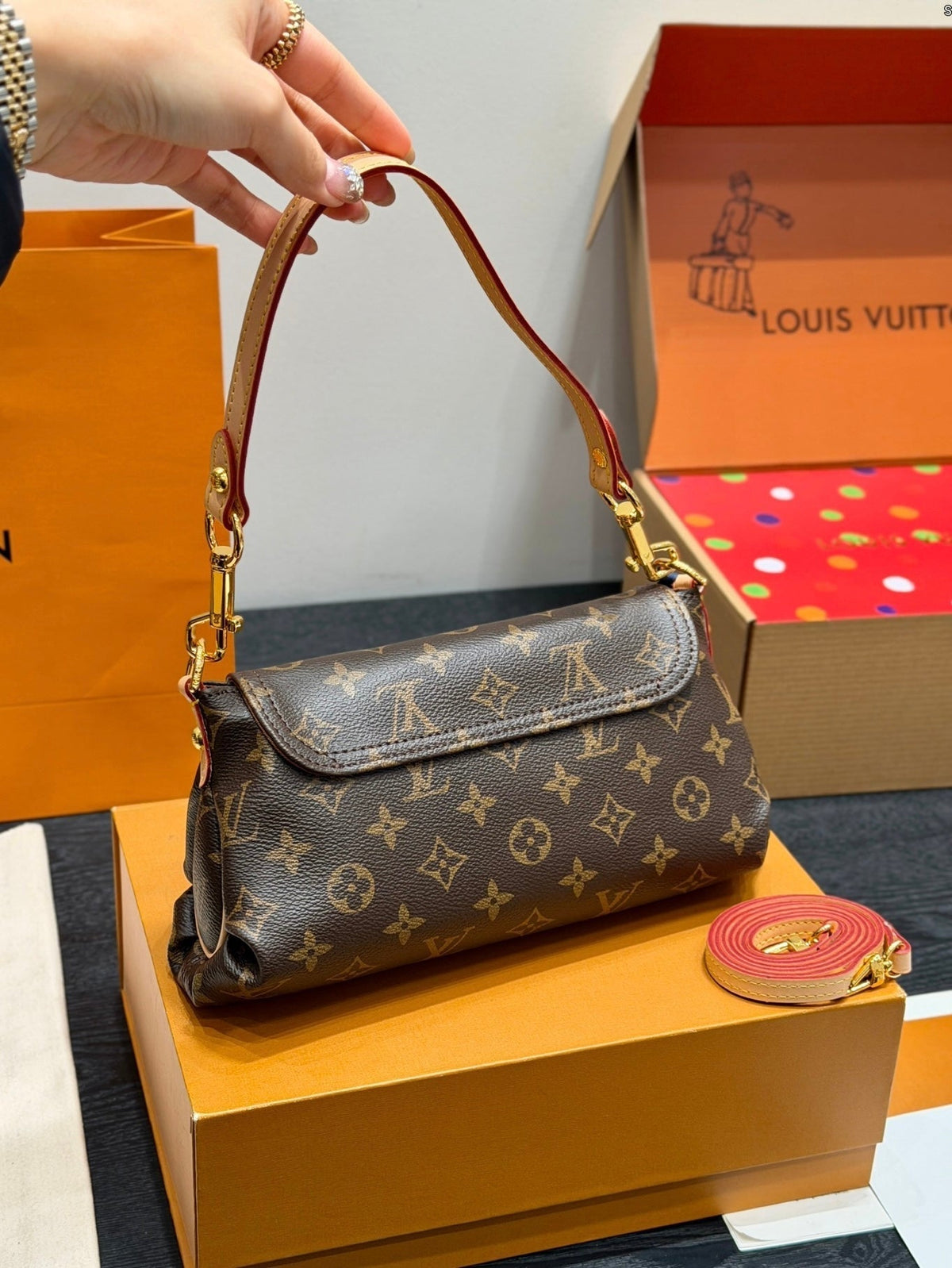 LV Pochette Métis Monogram Canvas Handle Crossbody Bag with Leather Trim and Shoulder Strap - Brown