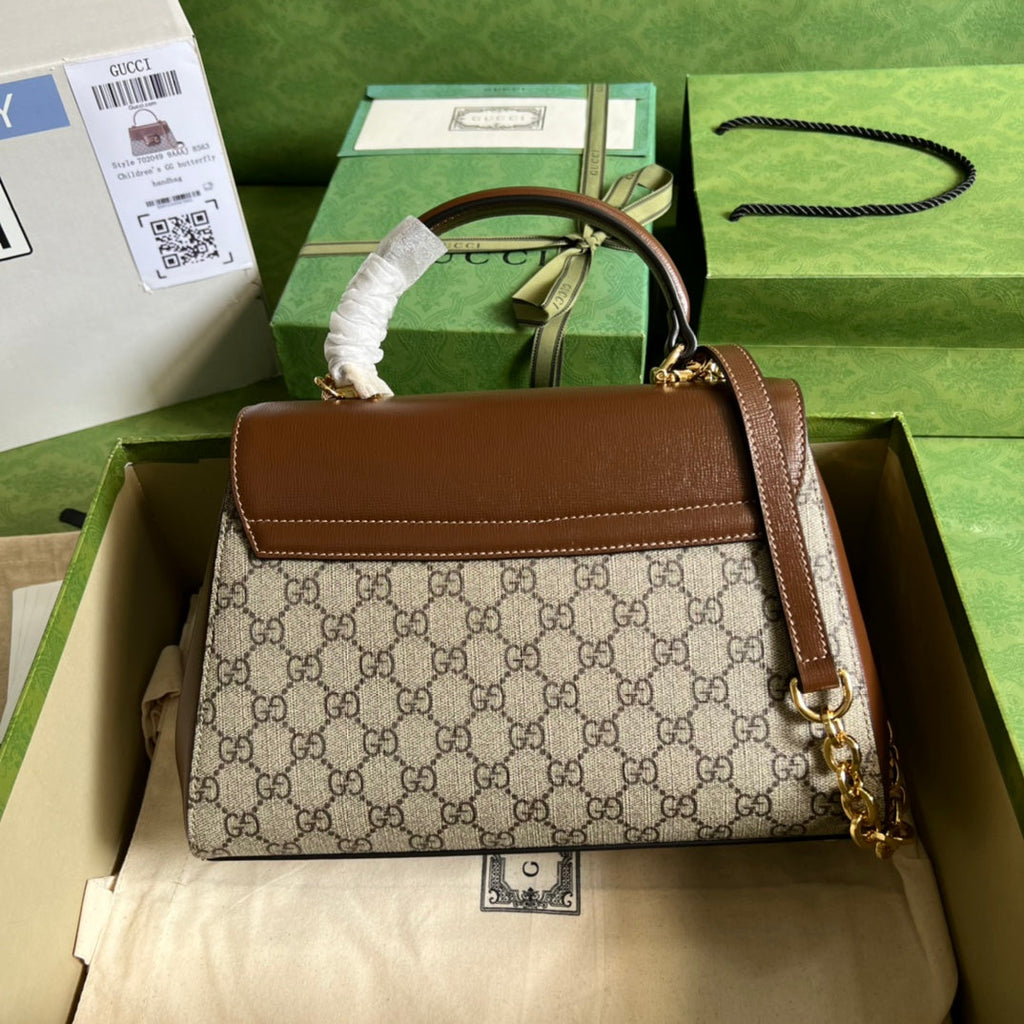 Gucci Horsebit 1955 Medium Ophidia and Brown Leather Handbag