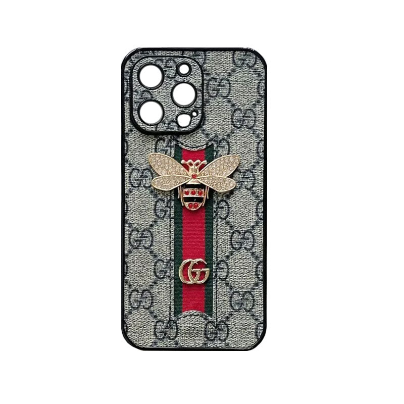 Classic Leather GG Bees Phone Case with Strap