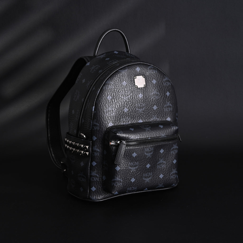 Mcm Stark Visetos Medium Backpack – Black Monogram with Studded Detailing - Black Monogram Print
