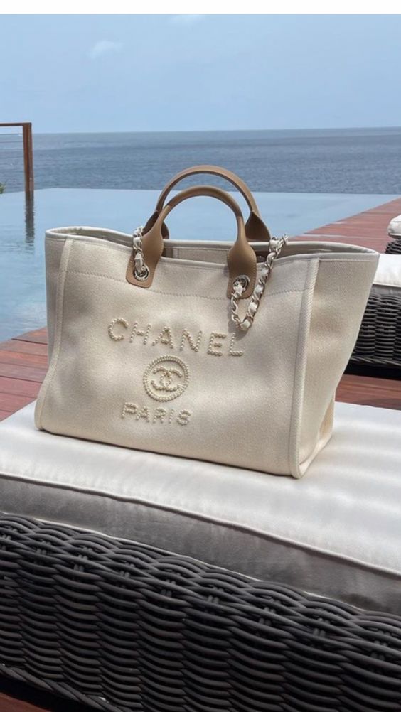 Chanel Pearl Deauville Tote Bag in Beige - White