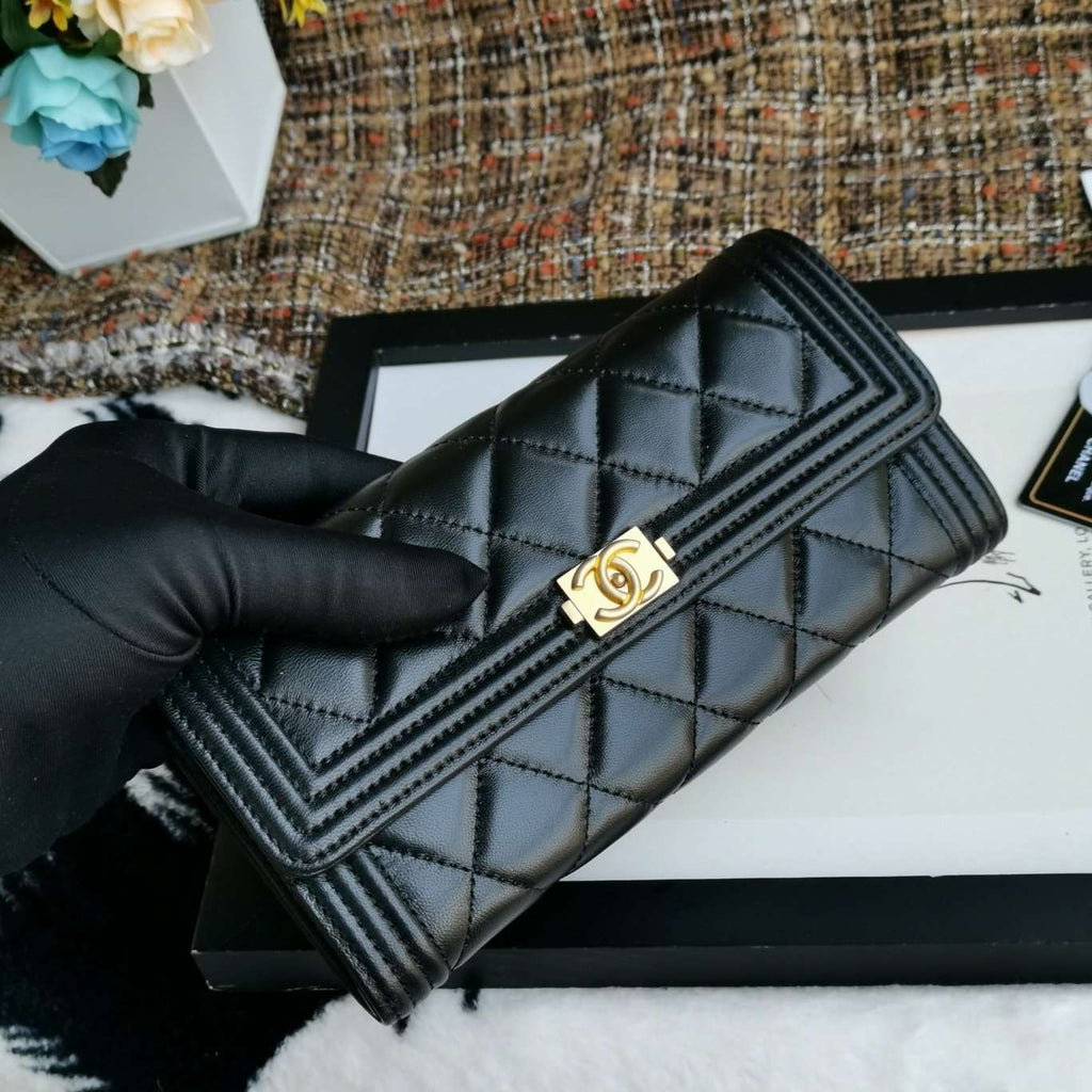 Chanel Boy Long Flap Wallet Lambskin - Black