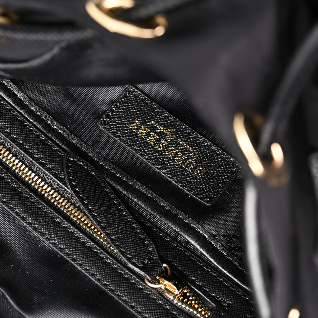 Burberry the Rucksack – Black Nylon & Leather Backpack with Gold-Tone Hardware - Black with Gold Accents