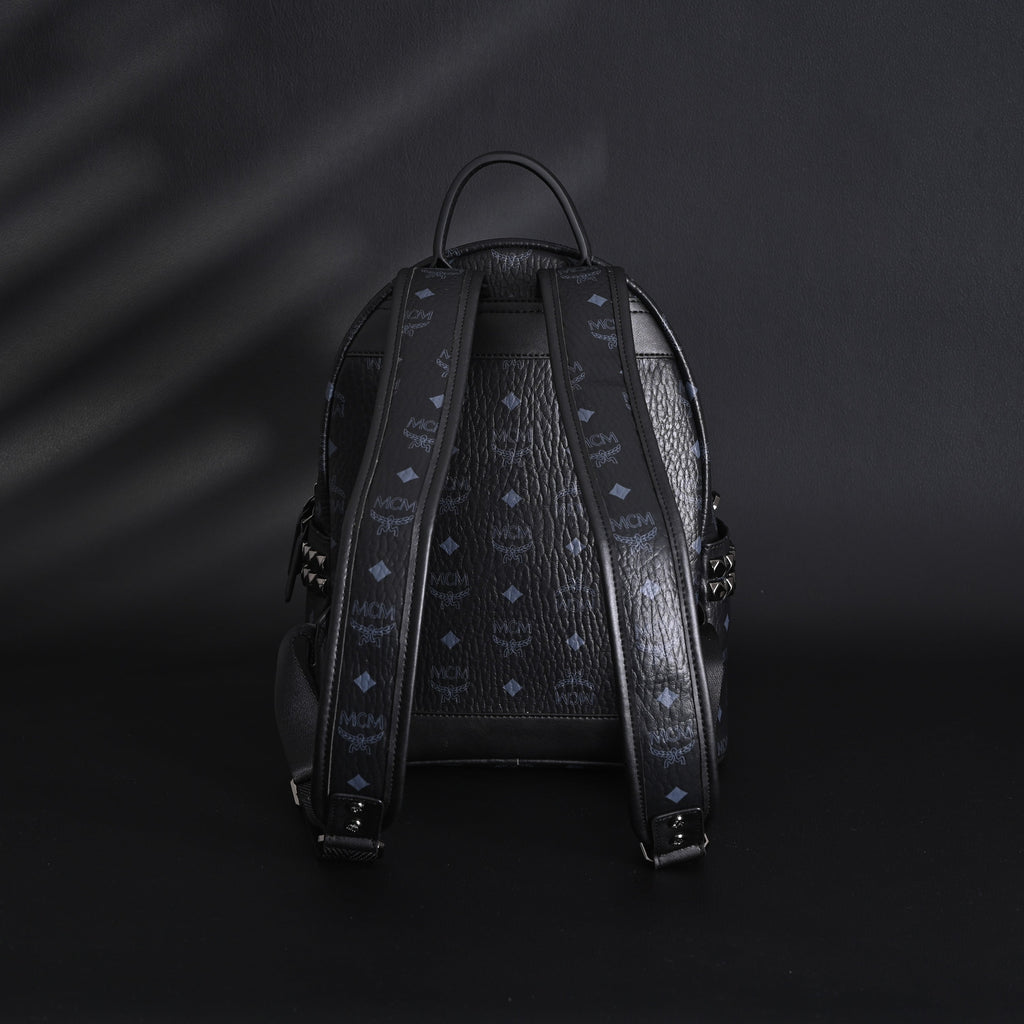 Mcm Stark Visetos Medium Backpack – Black Monogram with Studded Detailing - Black Monogram Print
