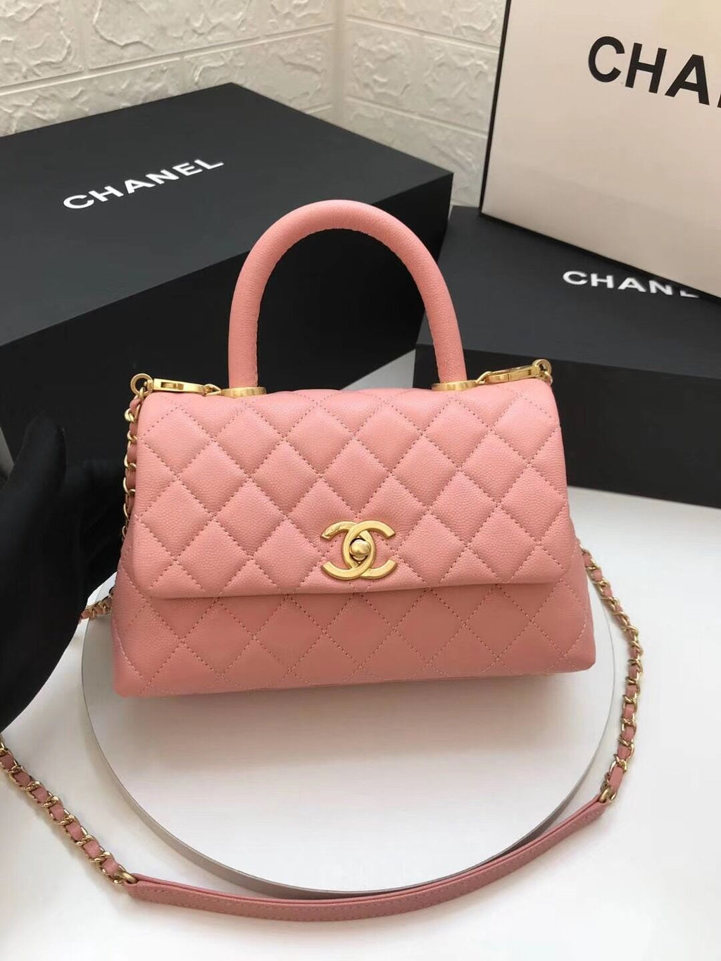 Chanel Coco Handle Gold Caviar Pink 24 cm Handbag