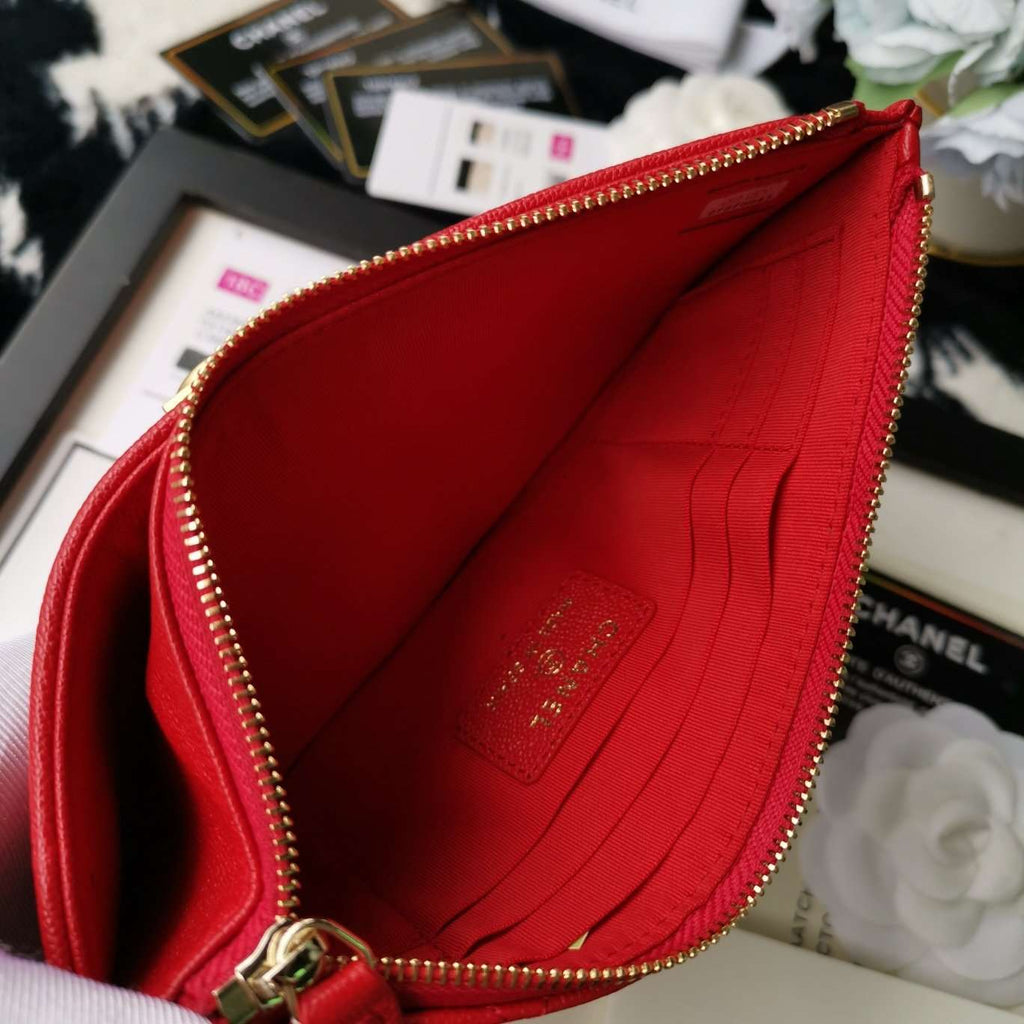 Chanel Caviar Quilted Zip Boy Pouch - Red