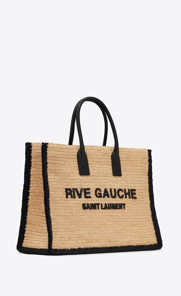 Saint Laurent Rive Gauche Tote Bag in Raffia and Leather - Straw