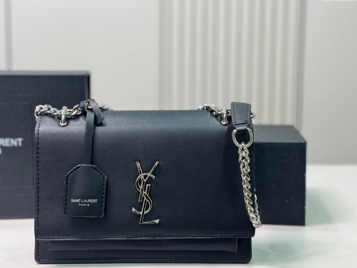 Saint Laurent Sunset Medium Monogram YSL Crossbody Bag - Black