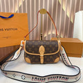 LV Diane Monogram Canvas Crossbody Bag with Embroidered Adjustable Strap