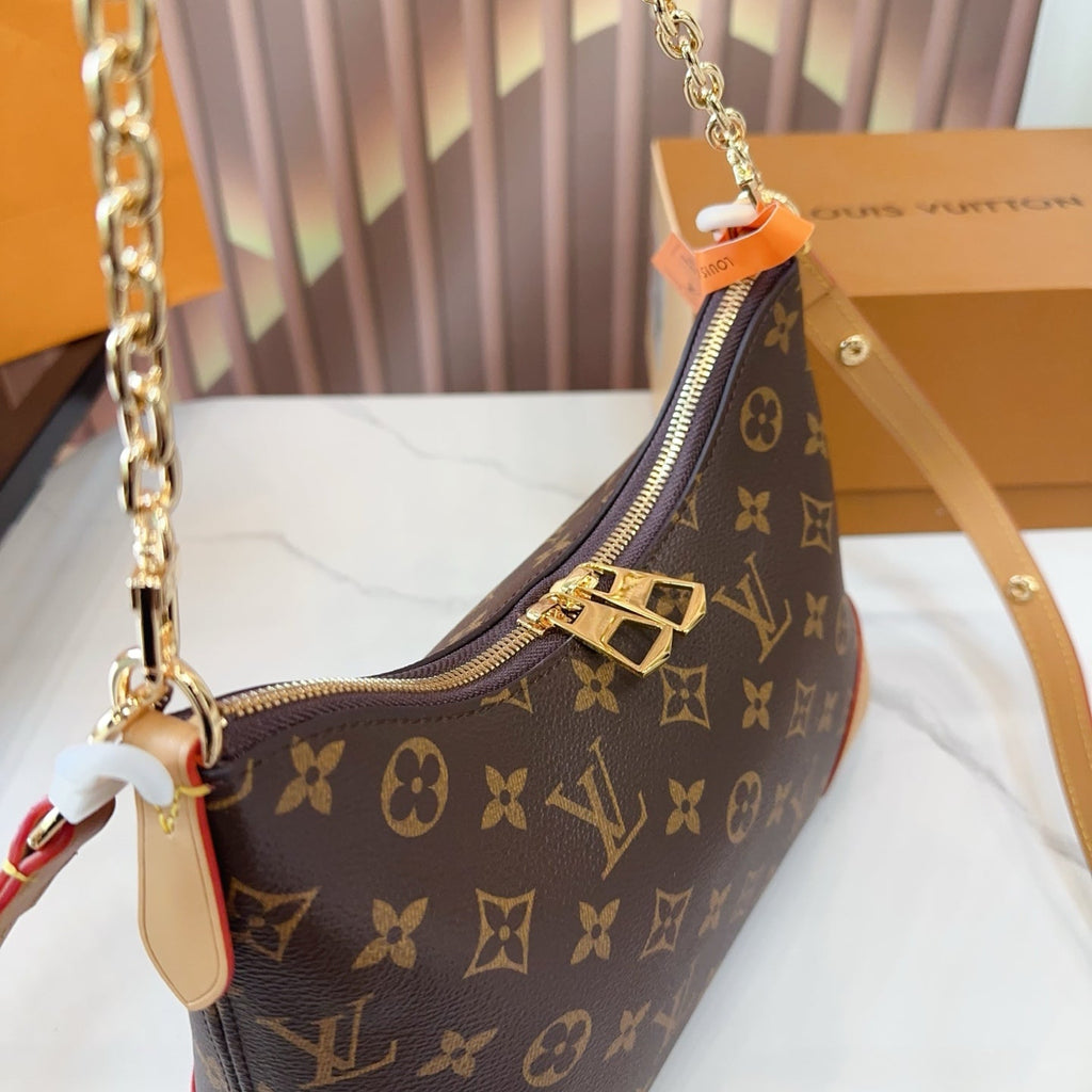 LV Boulogne Monogram Canvas Shoulder Crossbody Bag with Chain Strap and Leather Corners