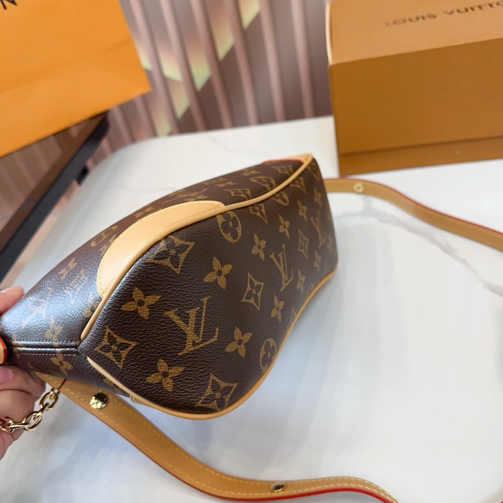 LV Boulogne Monogram Canvas Shoulder Crossbody Bag with Chain Strap and Leather Corners