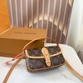 LV Diane PM Monogram Canvas Shoulder Crossbody Bag with Leather Trim and Adjustable Strap