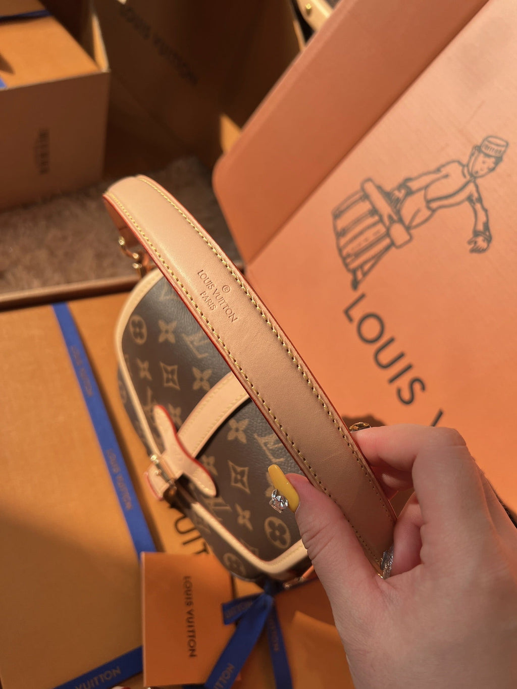LV Saumur BB Monogram Canvas Crossbody Bag with Leather Trim and Adjustable Strap