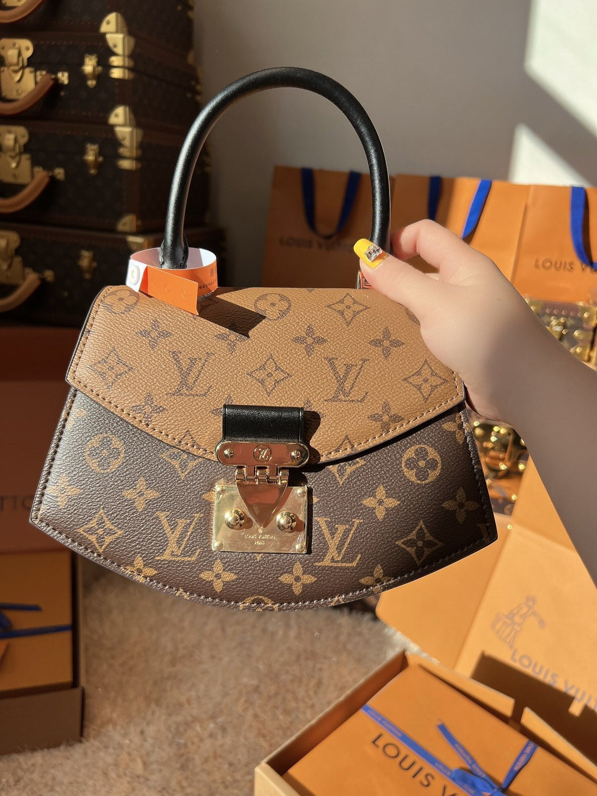 LV Pochette Metis Monogram Reverse Canvas Handle Crossbody Bag with Leather Trim and Shoulder Strap