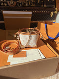 LV Nano Noé Monogram Canvas Mini Bucket Shoulder Bag with Chain Strap and Leather Trim