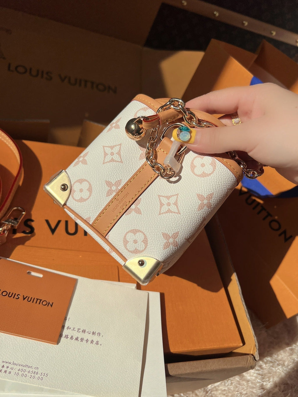 LV Nano Noé Monogram Canvas Mini Bucket Shoulder Bag with Chain Strap and Leather Trim