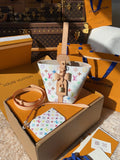 LV Neverfull MM Multicolor Monogram Canvas Tote Handle Bag with Leather Trim and Pouch