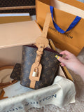 LV Sac Noé BB Monogram Canvas Bucket Shoulder Bag with Leather Trim and Drawstring Closure