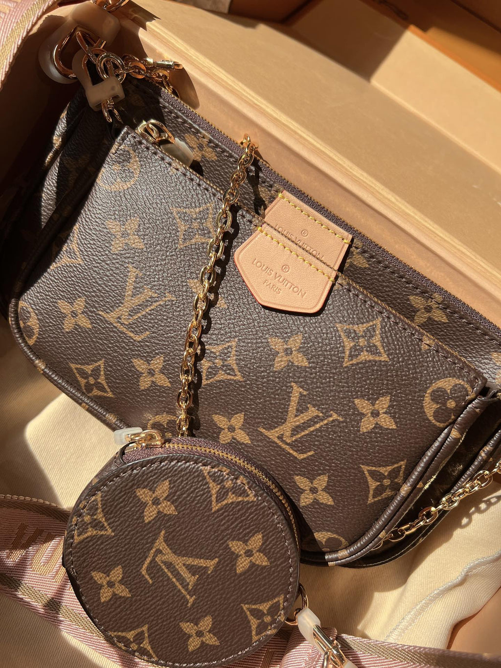 LV Multi Pochette Accessoires Monogram Canvas Crossbody with Two Pouches and Round Coin Purse
