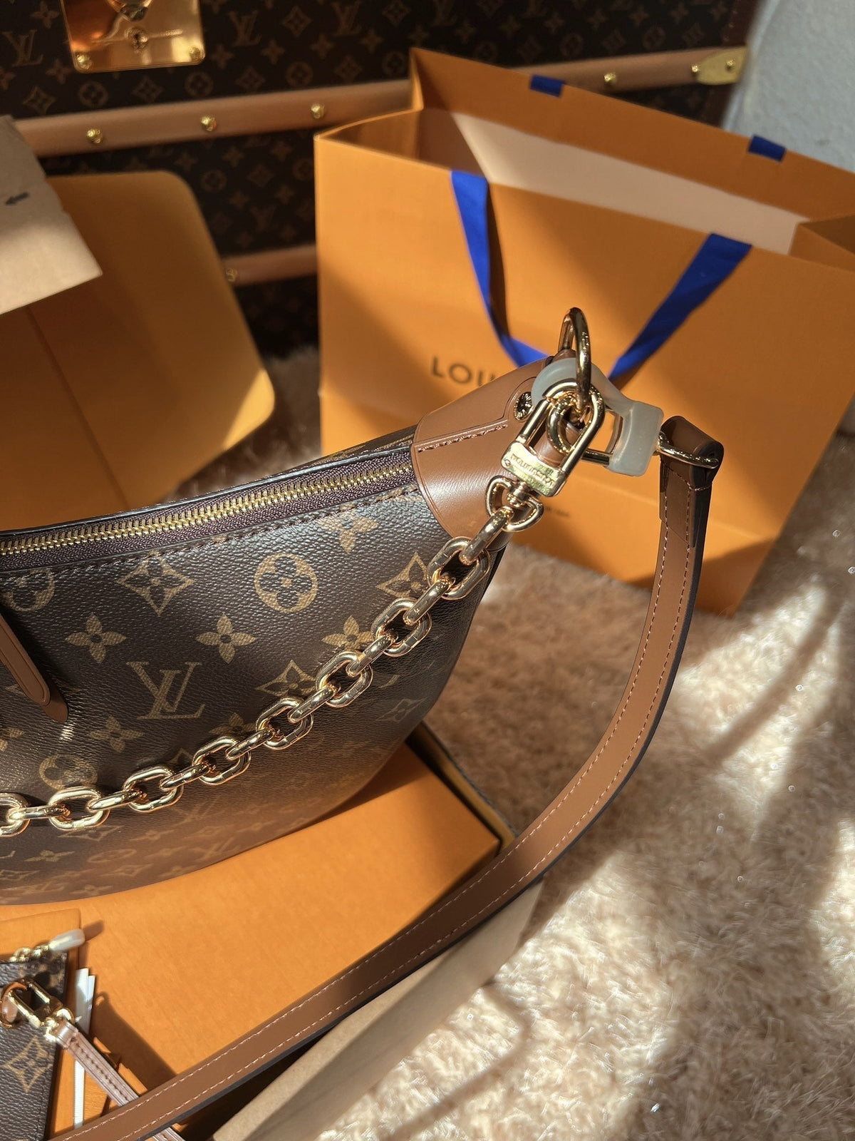 LV Loop Monogram Canvas Hobo Shoulder Crossbody Bag with Chain Detail