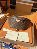 LV Bumbag Monogram Canvas Crossbody Belt Bag with Leather Trim and Adjustable Strap