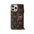 Leather Monogram Phone Case with Card Holder and Strap Large Print