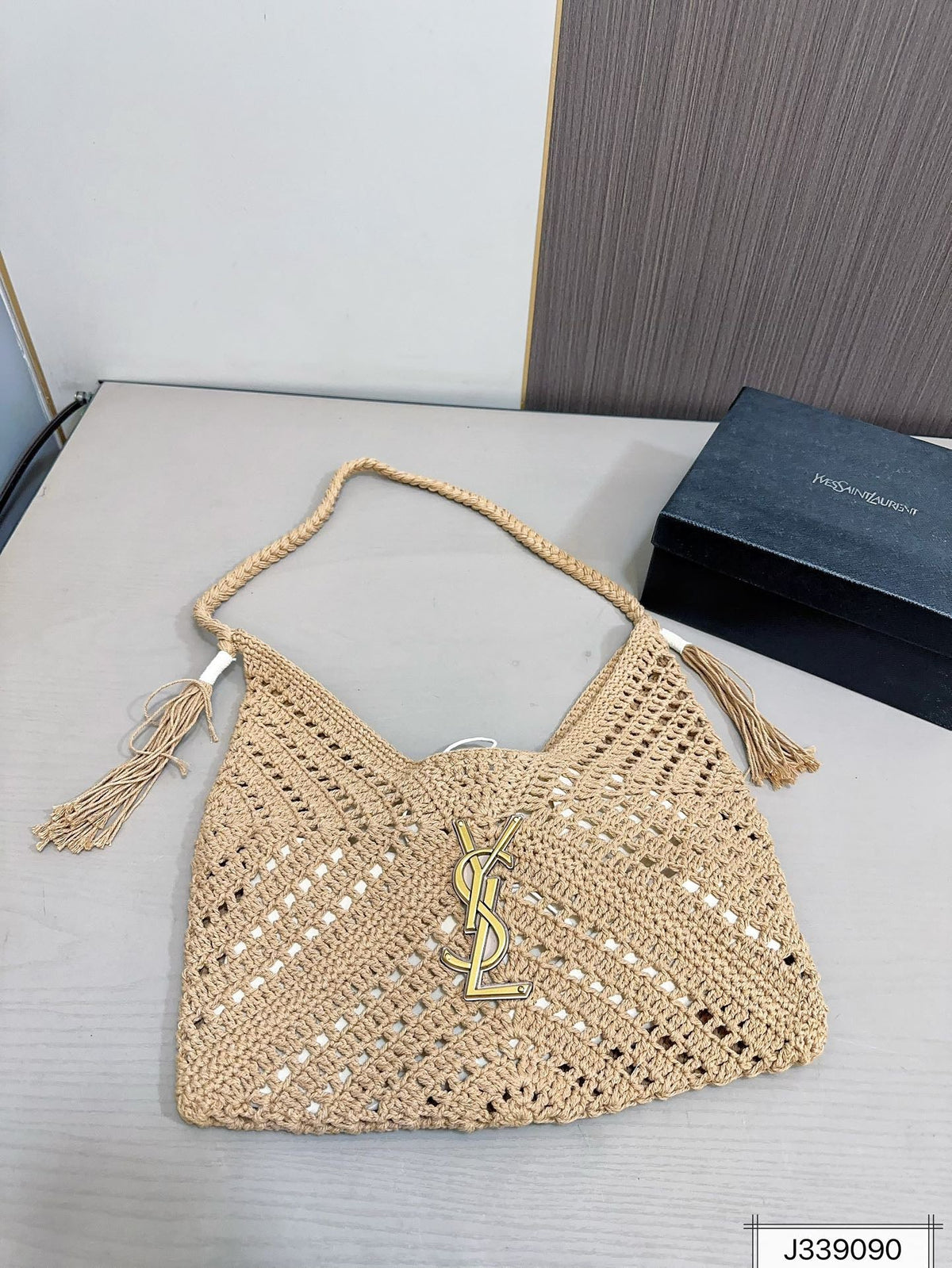 Saint Laurent YSL Raffia Tote Bag Beach Casual - Brown