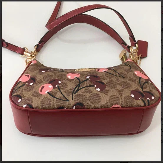 Teri Shoulder Bag Signature Canvas Cherry Print - Tan | Cherry