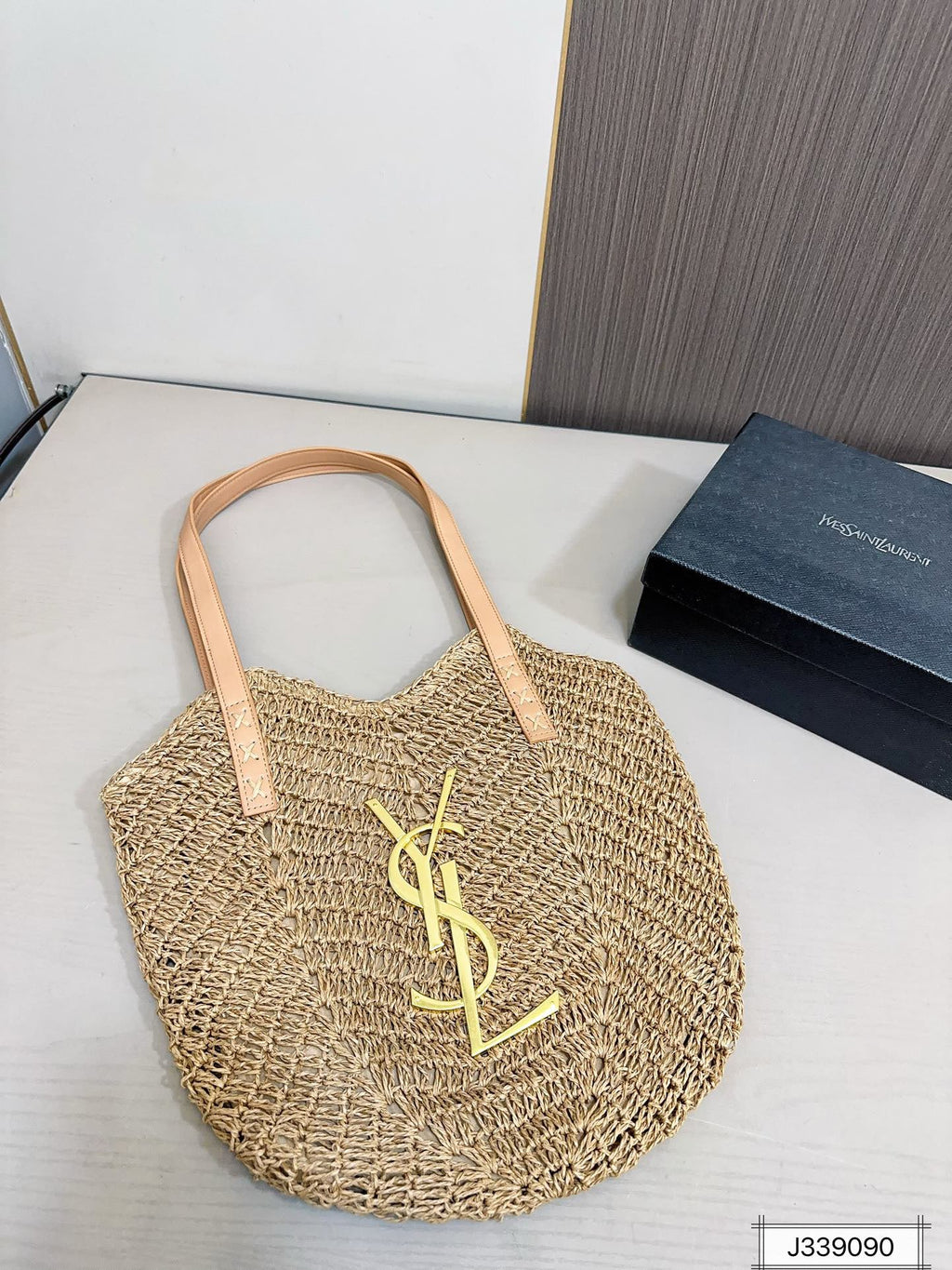 YSL Saint Laurent Vacation Casual Raffia Woven Tote Bag