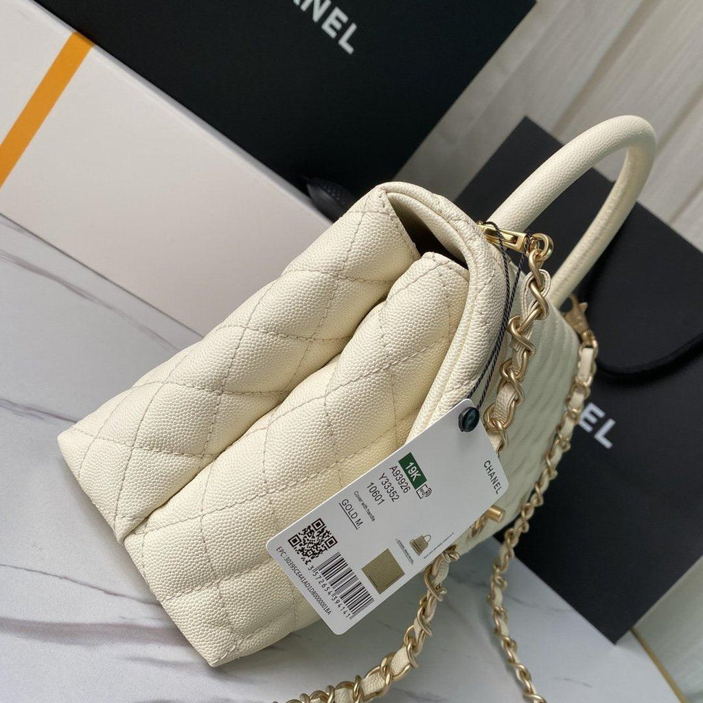 Flap Bag with Top Handle - White