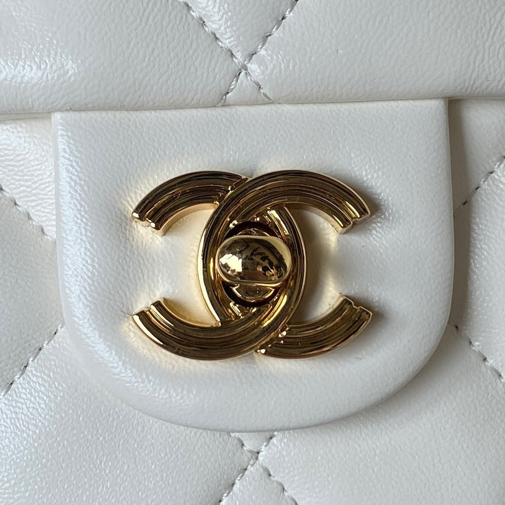 Chanel Flap Bag Gold Top Handle White
