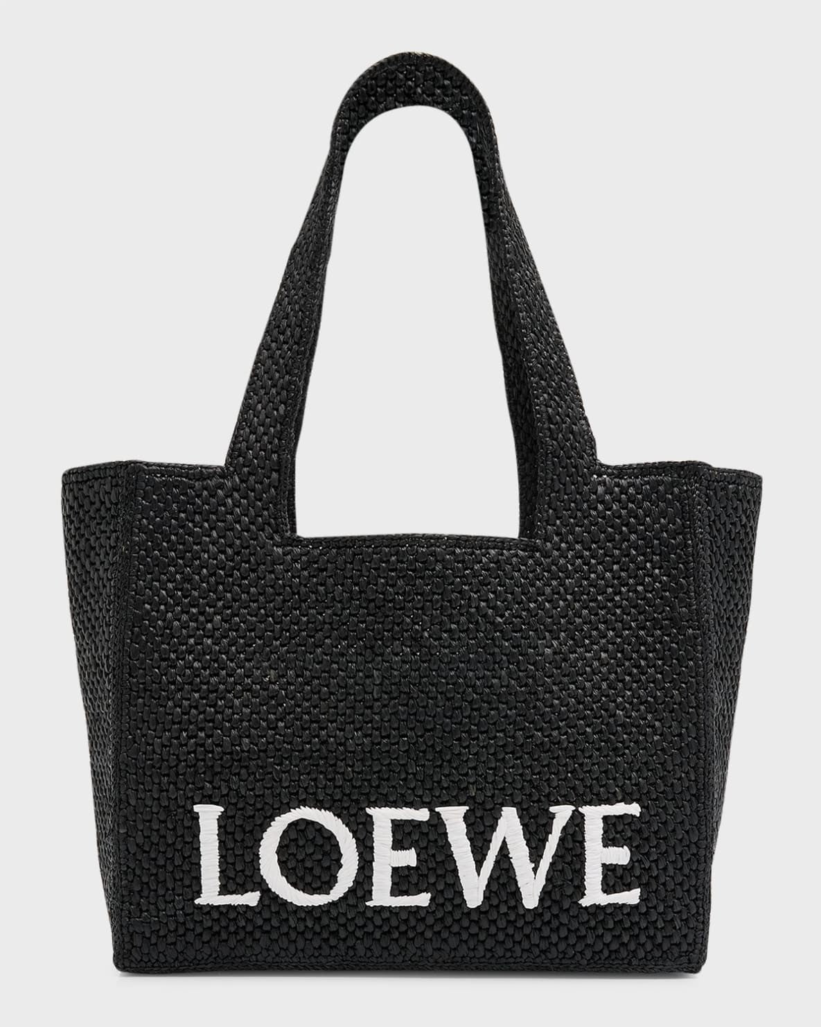 Loewe Logo Raffia Tote Bag - Black