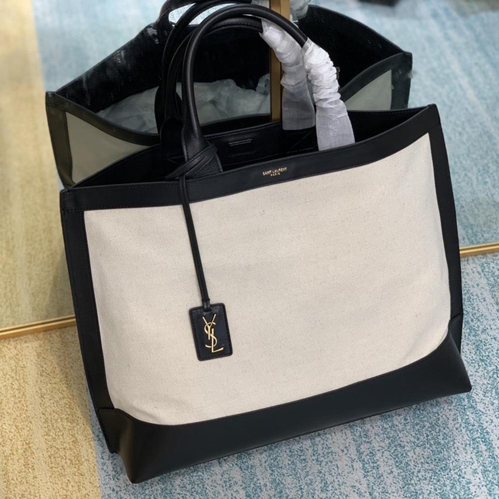 YSL Tag Hobo Bag - Beige/Black