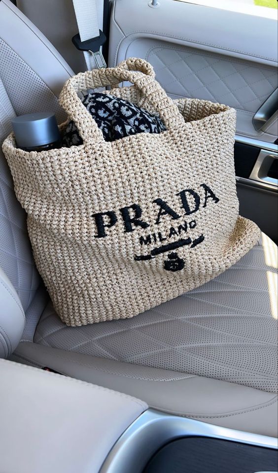 Prada Raffia Bag Handbag Beach Bag for Summer - Brown