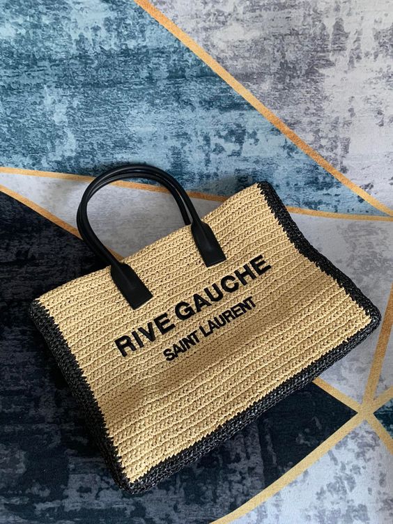 Saint Laurent Rive Gauche Tote Bag in Raffia and Leather - Straw