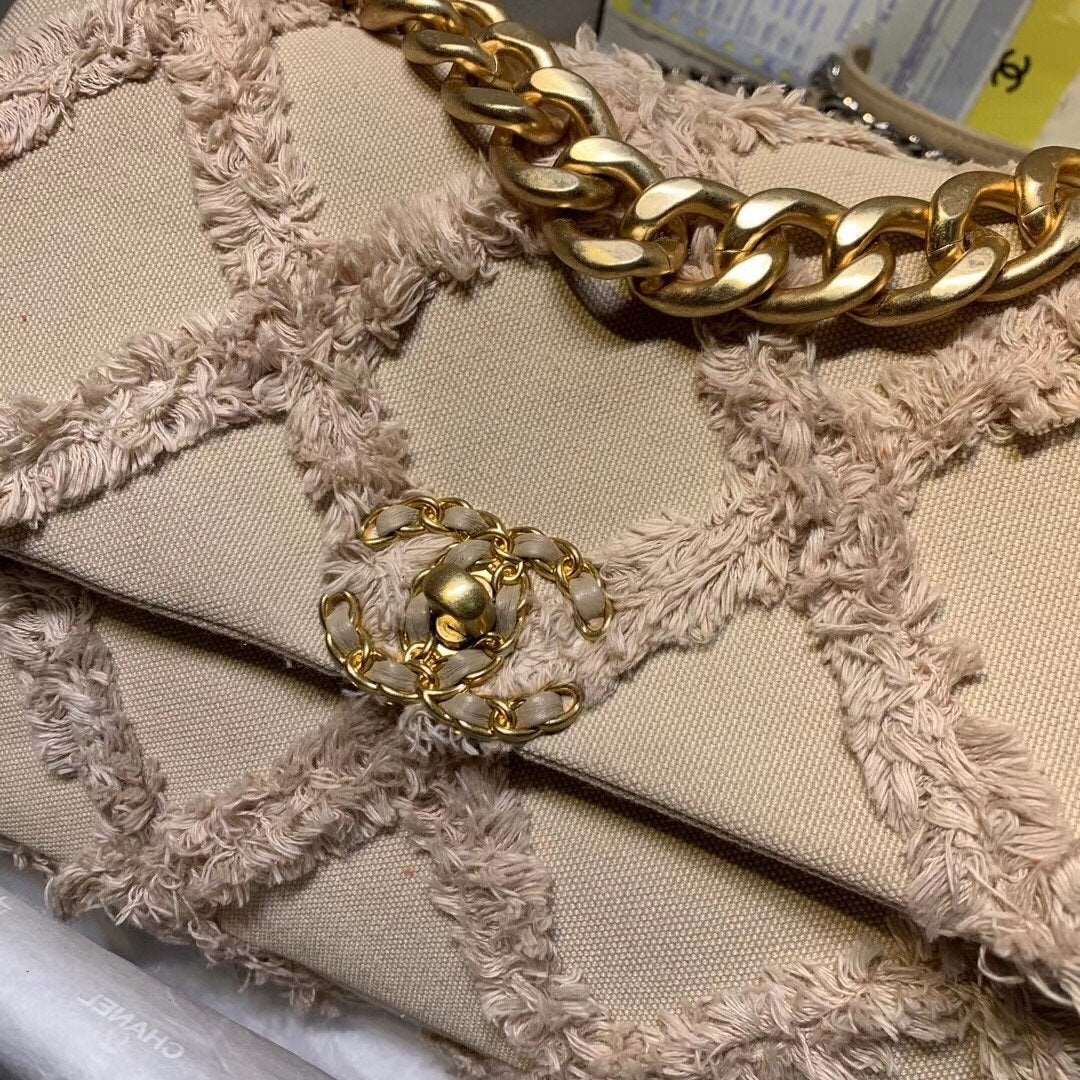 Chanel 19 Medium Denim Flap Bag Beige