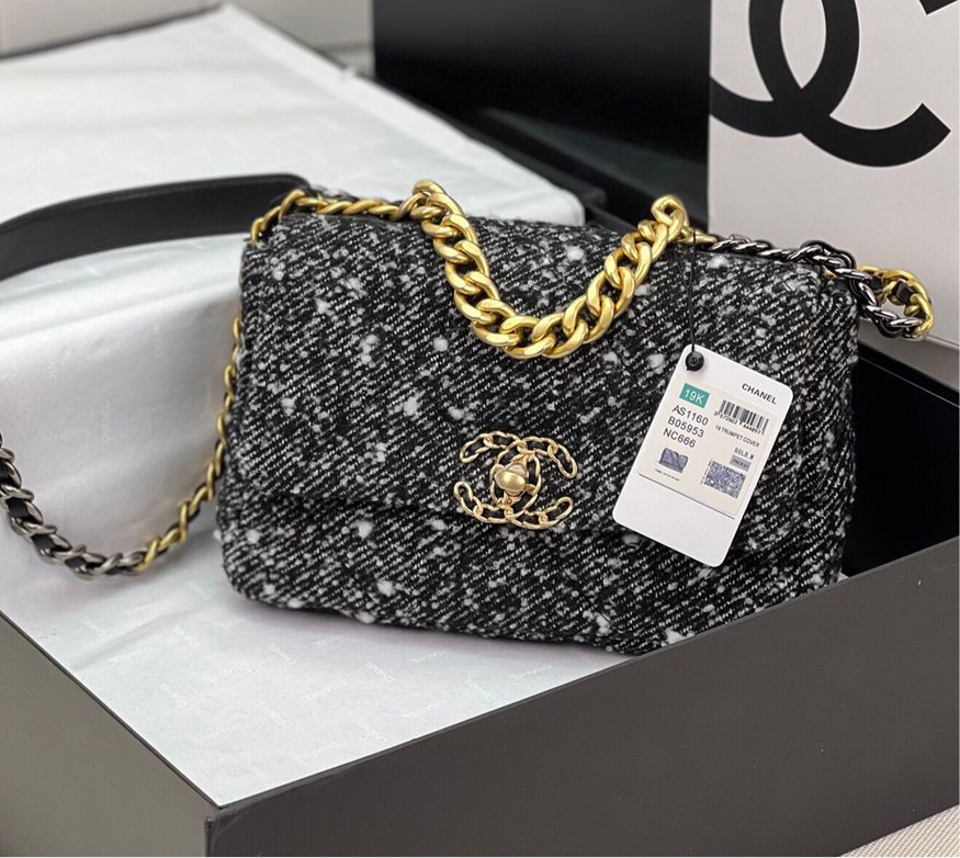 Chanel 19 Small Black and White Orea Tweed Handbag