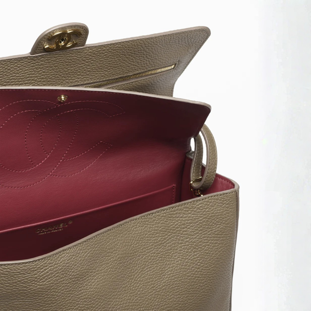 Chanel Maxi Flapbag Gold-Tone - Dark Khaki