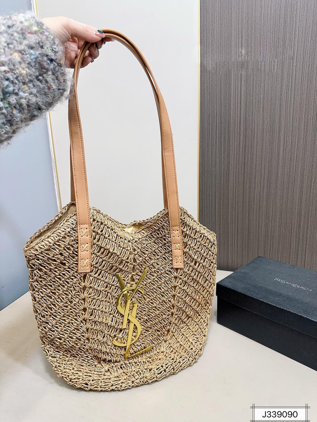 YSL Saint Laurent Vacation Casual Raffia Woven Tote Bag