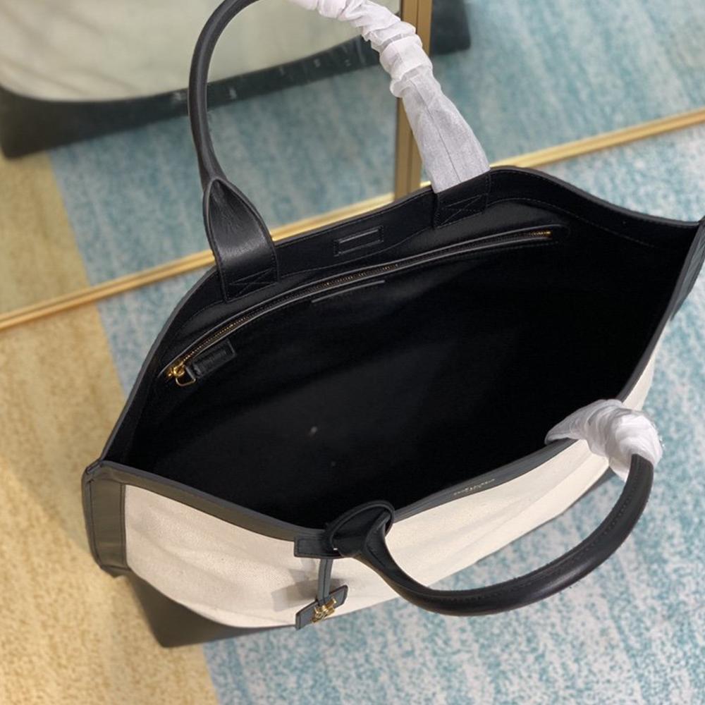 YSL Tag Hobo Bag - Beige/Black