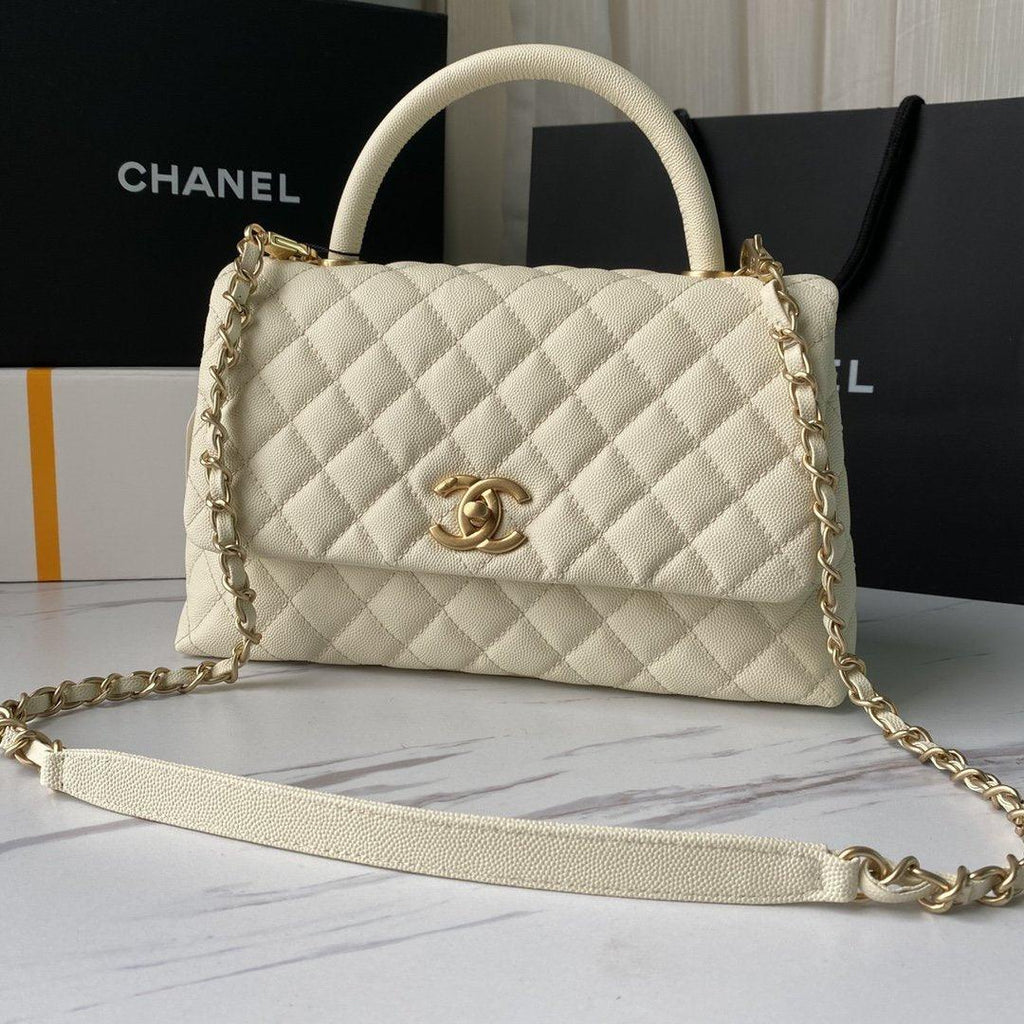 Flap Bag with Top Handle - White