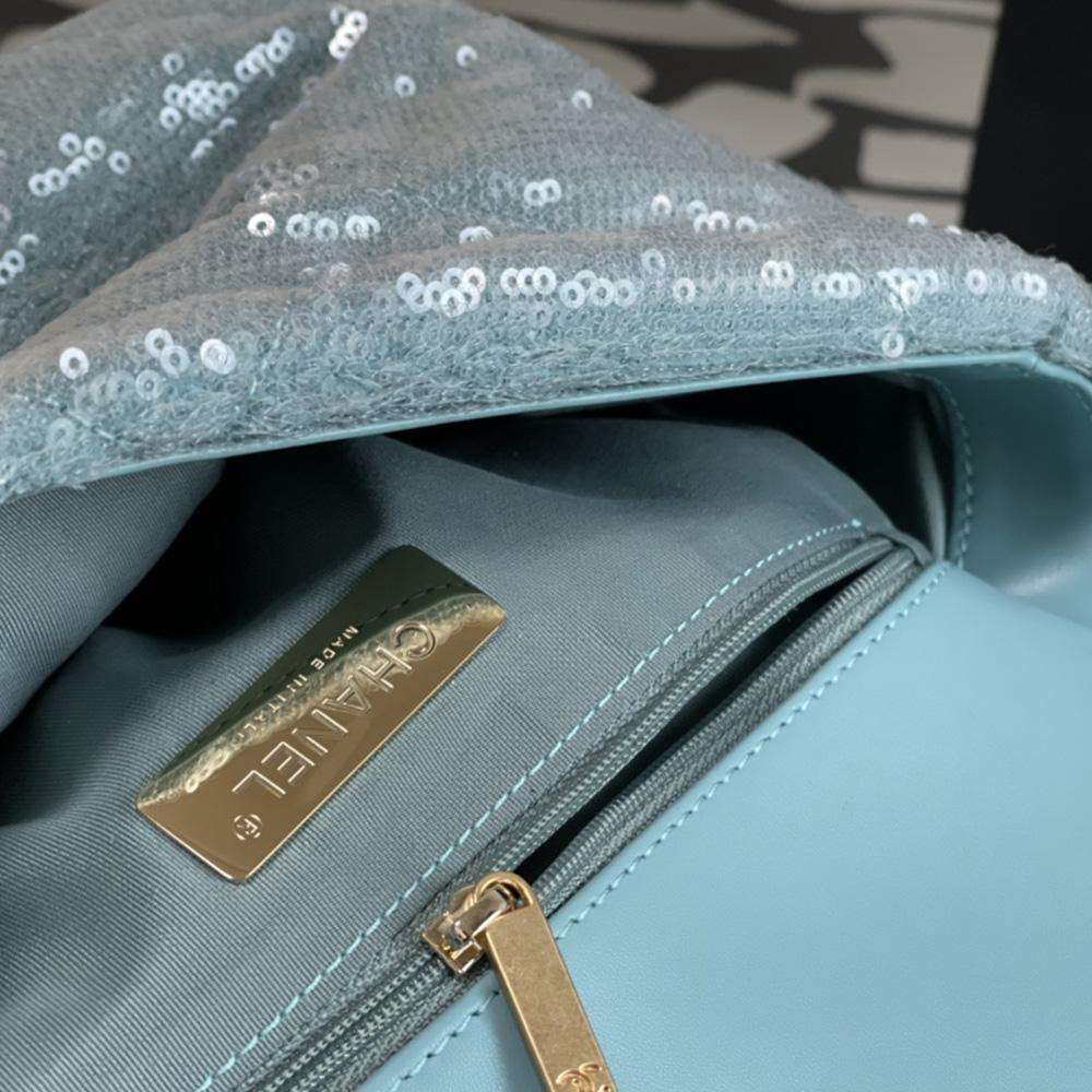 Chanel Sequin Quilted Medium Flap Bag - Sky Blue