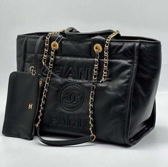 Chanel Deauville Em Couro Preta Italiana Bag - Black