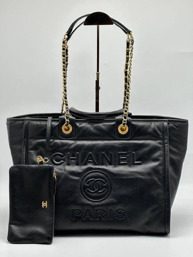 Chanel Deauville Em Couro Preta Italiana Bag - Black