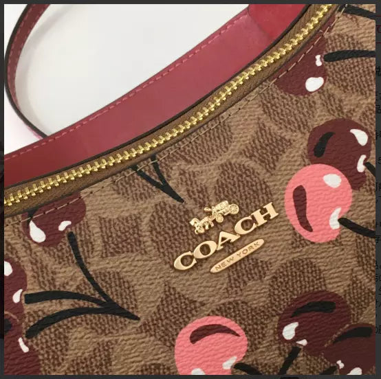 Teri Shoulder Bag Signature Canvas Cherry Print - Tan | Cherry