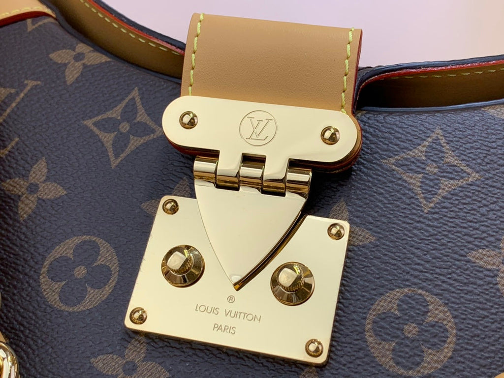 LV Twinny Monogram Canvas Shoulder Crossbody Bag with Chain Strap and Leather Trim - Brown