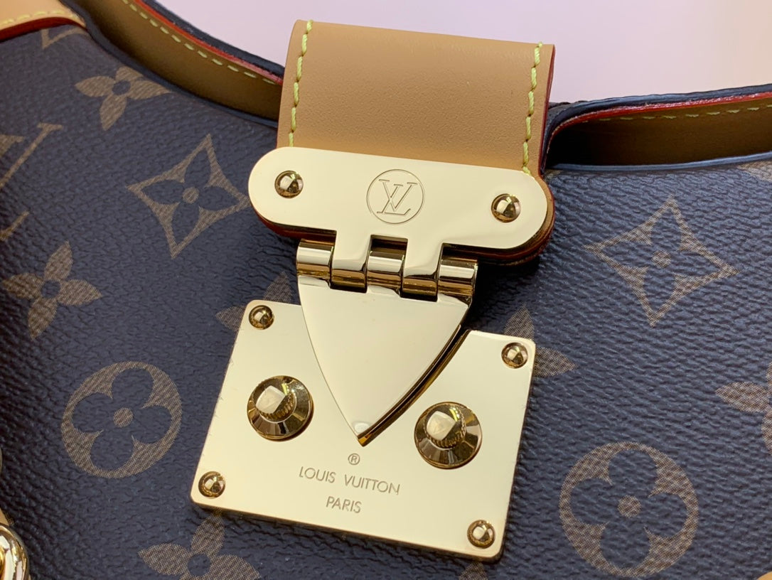 LV Twinny Monogram Canvas Shoulder Crossbody Bag with Chain Strap and Leather Trim - Brown