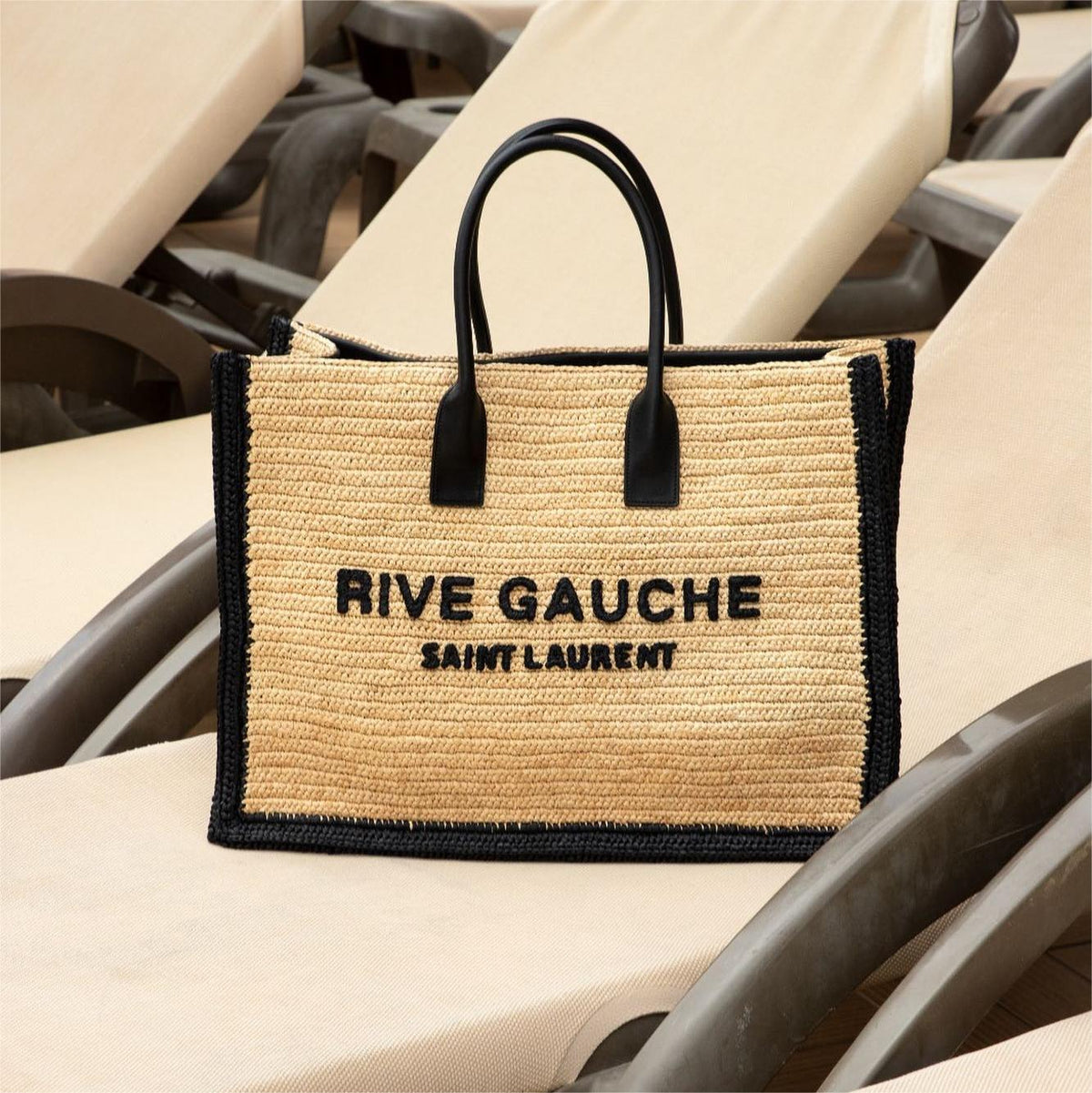 Saint Laurent Rive Gauche Tote Bag in Raffia and Leather - Straw