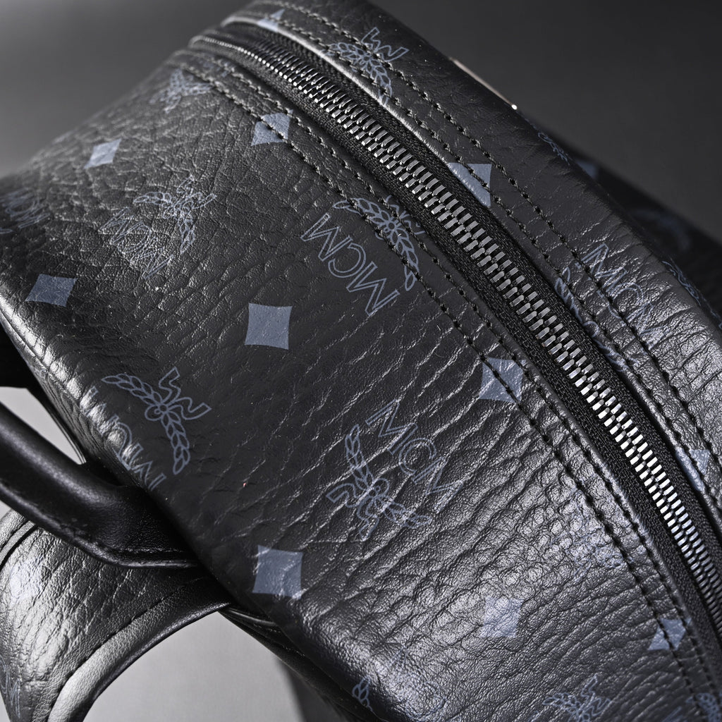 Mcm Stark Visetos Medium Backpack – Black Monogram with Studded Detailing - Black Monogram Print